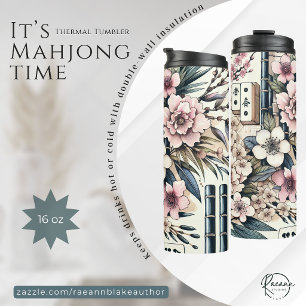 "Het is Mahjong Tijd" Bloemige Thermische Tumbler Thermosbeker