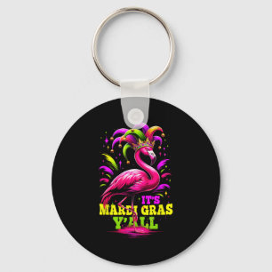 Het is Mardi Gras Yall Roze Flamingo met Narrenhoe Sleutelhanger
