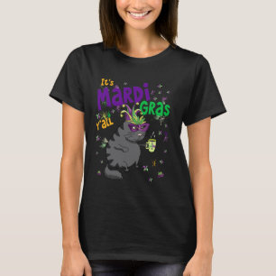 Het is Mardi Gras Y'All Zwarte Kat Koffie Liefhebb T-shirt