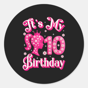 Het is mijn 10e verjaardag meisje pop 10 jaar oude ronde sticker