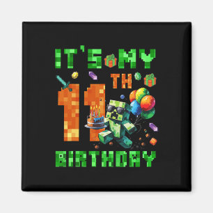 Het is mijn 11e verjaardag Pixel Nummer Videospel  Magneet