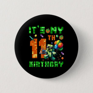 Het is mijn 11e verjaardag Pixel Nummer Videospel  Ronde Button 5,7 Cm