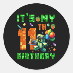 Het is mijn 11e verjaardag Pixel Nummer Videospel  Ronde Sticker