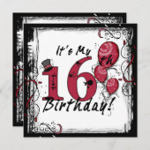 Het is mijn 16e verjaardag grunge uitnodigingen (Voorkant / Achterkant)