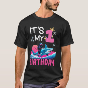 Het is mijn 1e verjaardag Ninja Kat Riding Haai Eé T-shirt