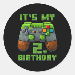 Het is mijn 2e verjaardag Shirt Gamer Videospel Fe Ronde Sticker