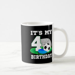 Het is mijn 4 jaar oude verjaardag voetbal 4de fee koffiemok