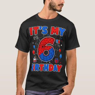 Het is mijn 6e verjaardag jongen spinnenweb thema  t-shirt