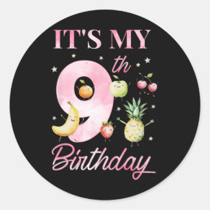 Het is mijn 9e verjaardag dansende vrucht 9 jaar o ronde sticker
