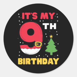 Het is mijn 9e verjaardag Kerstmis 9 jaar oud Sint Ronde Sticker