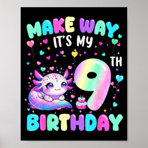 Het is mijn 9e verjaardag Meisje Schattige Axolotl Poster
