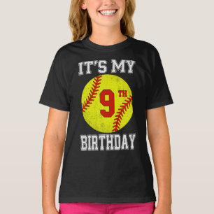 Het is mijn 9e verjaardag Meisje Softbal 9 Jaar Ou T-shirt