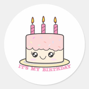 Het is mijn 'Birthday Pink Cake Sticker' Ronde Sticker