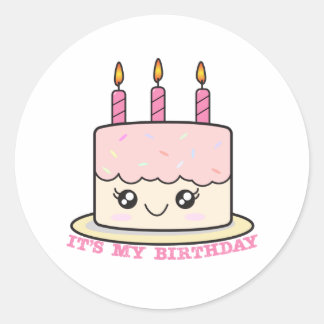 Het is mijn 'Birthday Pink Cake Sticker' Ronde Sticker