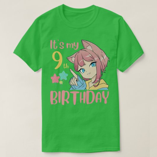 Het is mijn negende verjaardag Anime Birthday Girl T-shirt (Design voorkant)
