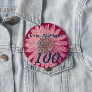 Het is mijn verjaardag! Bloem 100e verjaardag Ronde Button 4,0 Cm