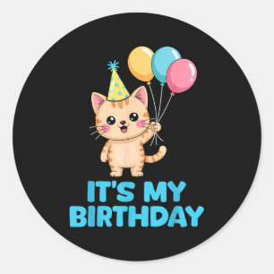 Het is mijn verjaardag Kawaii Kat Ronde Sticker