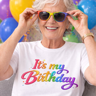 Het is mijn verjaardag multi gekleurde regenboog T T-shirt