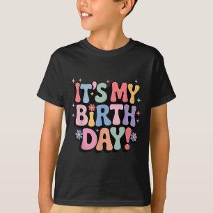 Het is mijn verjaardag Retro pastelbloemen Feest B T-shirt
