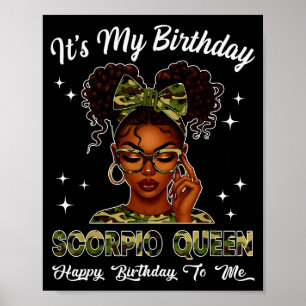 Het is mijn verjaardag Scoro Queen Camo Boog Afro Poster
