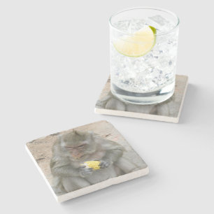 Het is Mine! .. Wild Thai Macaque Monkey Stenen Onderzetter