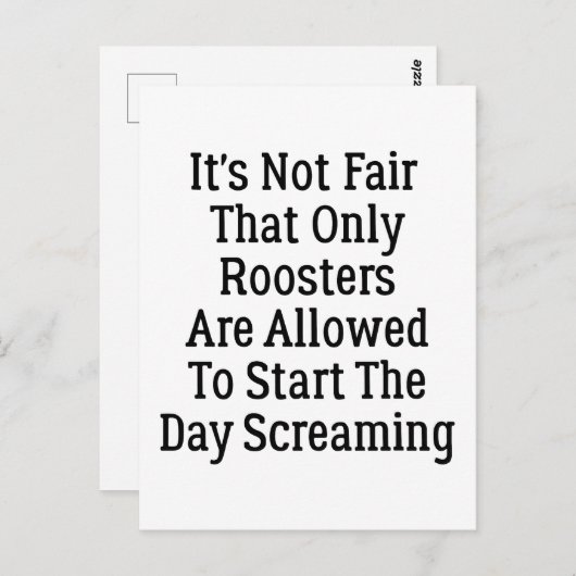 het is niet eerlijk dat Alleen Hanen Toegestaan Zi Briefkaart (Voorkant / Achterkant)