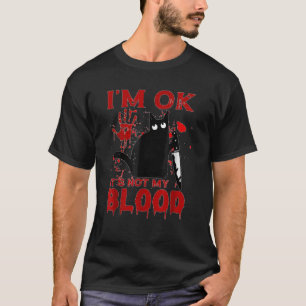 Het is niet mijn bloed zwarte kat mes voor mannen t-shirt