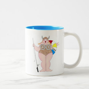 "Het is niet voorbij tot de vettige dame zwemt!" m Tweekleurige Koffiemok
