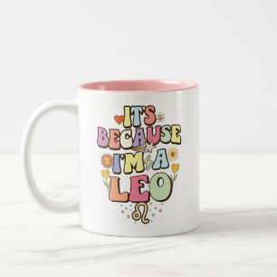 Het is omdat ik een Leeuw ben Groovy Retro Sterren Tweekleurige Koffiemok