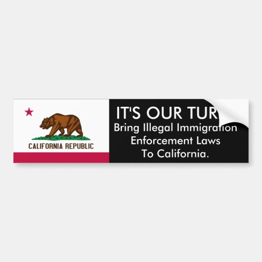 Het is onze beurt, Californië. Bumpersticker (Voorkant)
