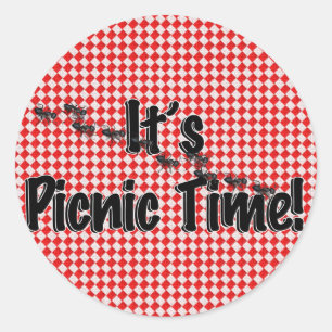 Het is Picnic Time. Rood Gecontroleerde tafelkledi Ronde Sticker