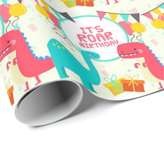 Het is Roar Birthday Dinosaurs Cadeaupapier (Rol Hoek)