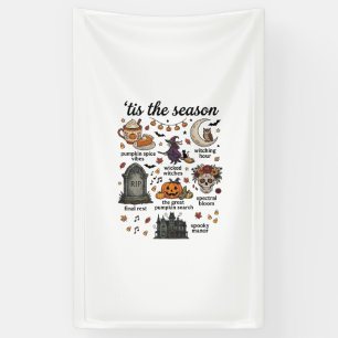 Het Is Seizoen Halloween Heks Pompoen Schedel_1 Spandoek
