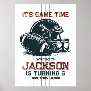 Het is speeltijd! Kick off football verjaardag kin Poster