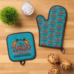 Het is Taco Time Ergens Tex Mex Mexicaans eten Ovenwant & Pannenlap Set