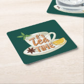 Het is Tea Time Vierkante Kartonnen Onderzetter (Schuin)