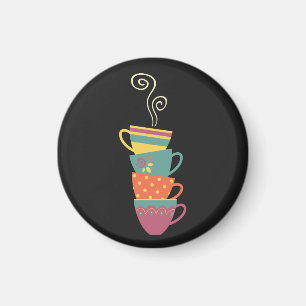 Het is theetijd gestapelde retrokleuren porseleine magneet