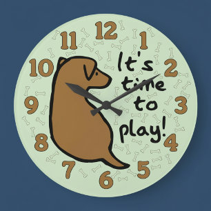 Het is tijd om te spelen met hond wandklok grote klok