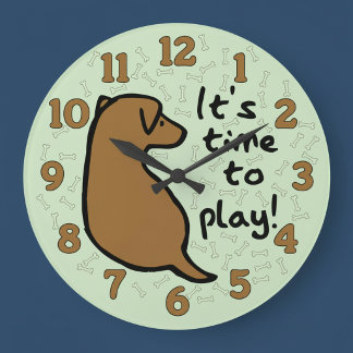Het is tijd om te spelen met hond wandklok grote klok