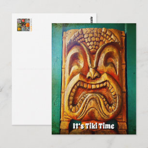 Het is Tiki Tijd Cool Plezier Vintage Retro Houten Briefkaart