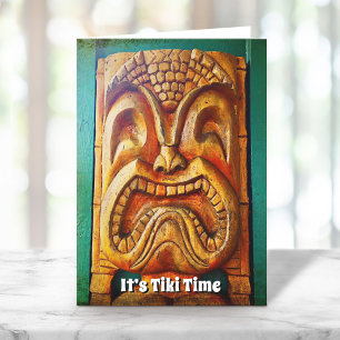 Het is Tiki Time Cool Fun  Retro Wood Face Kaart