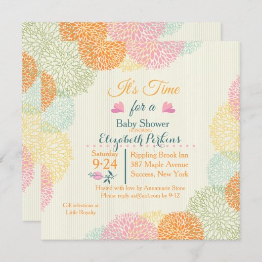 Het is Time Floral Baby shower Uitnodiging (Voorkant / Achterkant)