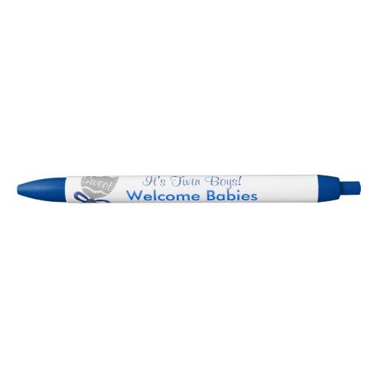 Het is Twin Boys Baby Rattle Blue Bow aankondiging Blauwe Inkt Pen (Voorkant)