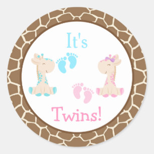 Het is Twins Baby Giraffe Gender Reveal Ronde Sticker
