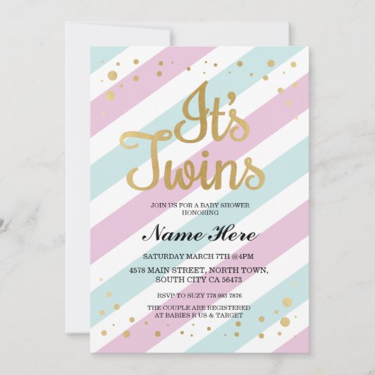 Het is Twins Baby shower Pink Blue Girl Boy Invite Kaart (Voorkant)
