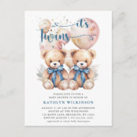 Het is TWINS Blue Balloons Teddy Bears Baby shower