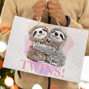 Het is Twins Cute Sloth Hugs Baby shower Pink Groot Cadeauzakje