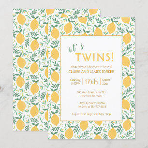 Het is Twins Cute Yellow Lemon Foliage Baby shower Kaart