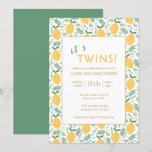 Het is Twins Cute Yellow Lemon Foliage Baby shower Kaart