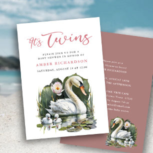 Het is Twins Elegant Roze Script Swan Baby shower Kaart
